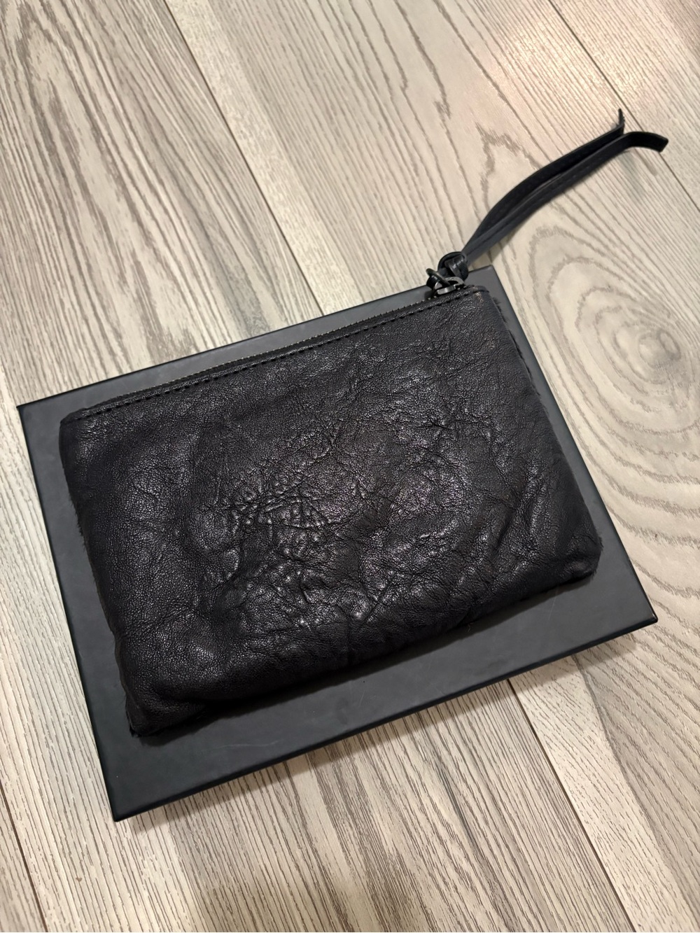 AllSaints Black Leather/Hide Pouch New In Box - Picture 2 of 7